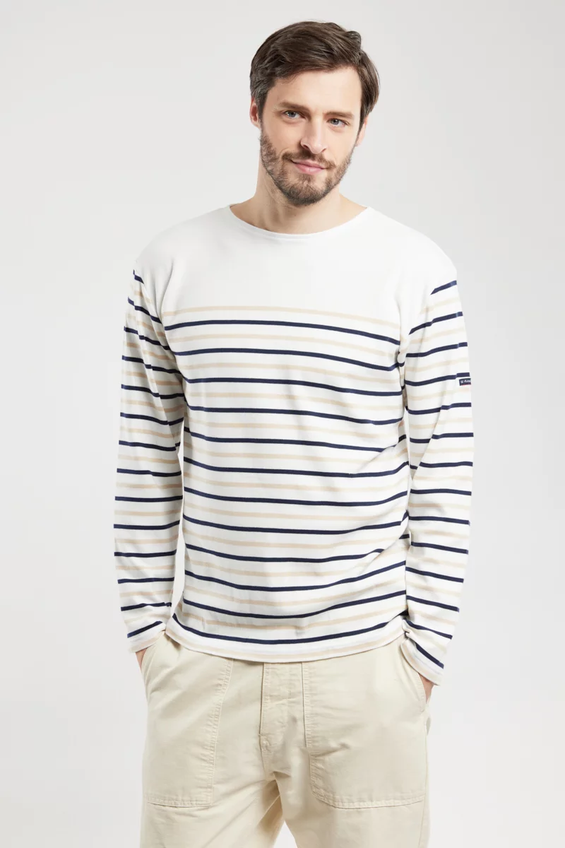 Marinière tricolore - coton épais | Milk/Oyster/Marine Deep