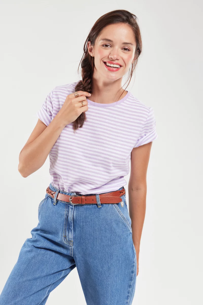 T-shirt rayé - coton et lin | Blanc/Delfinium