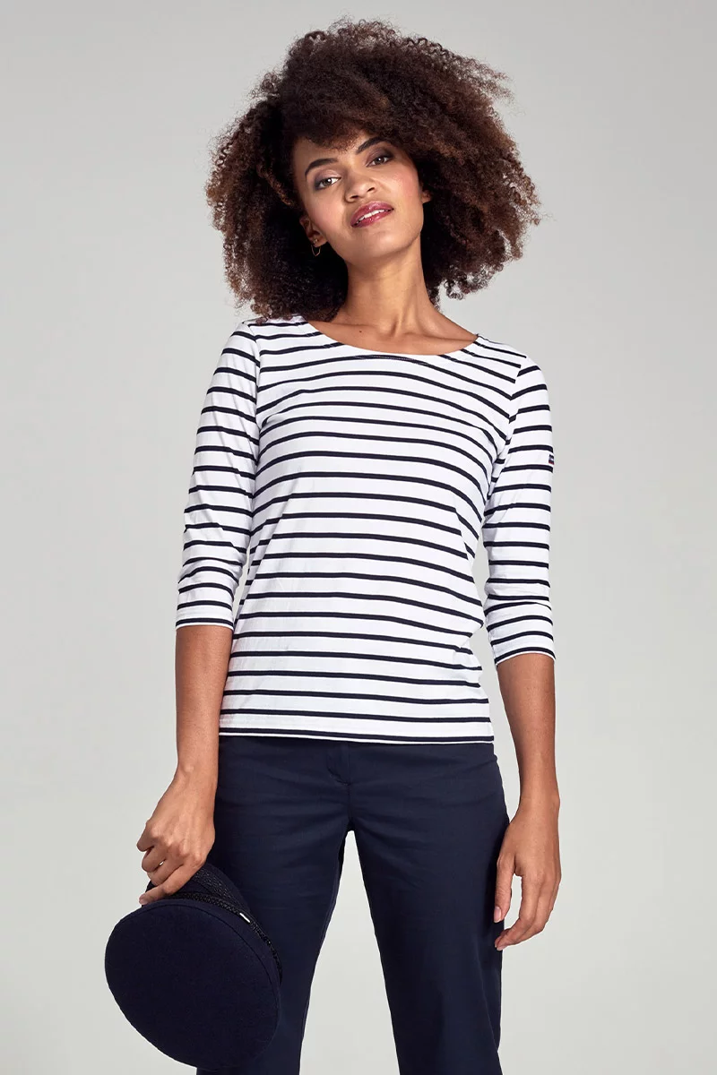 Marinière manches 3/4 - coton léger | Blanc/Rich navy
