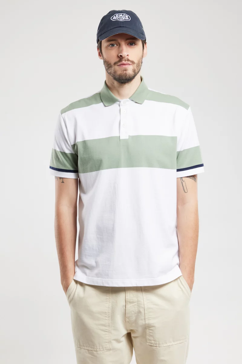 Polo larges rayures - coton léger | Blanc/Lily Pad