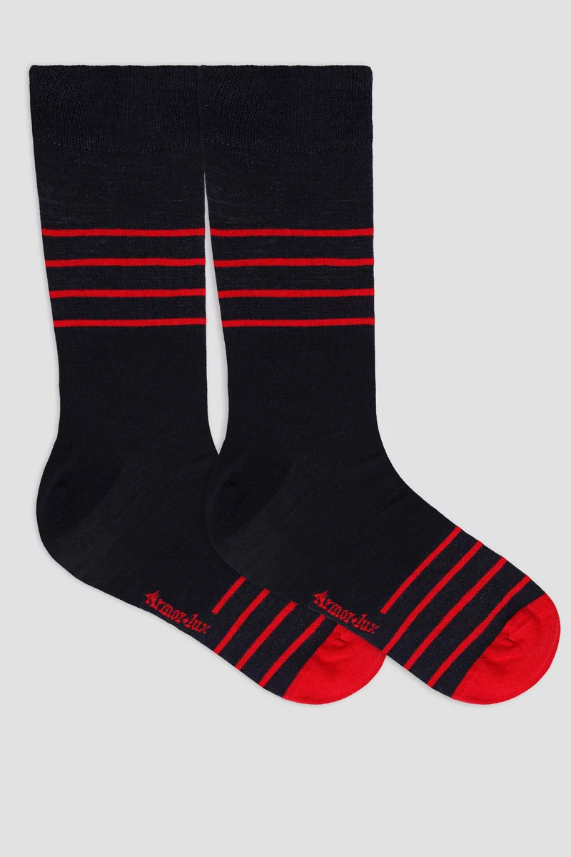 Chaussettes rayées - laine | NAVIRE/BRAISE