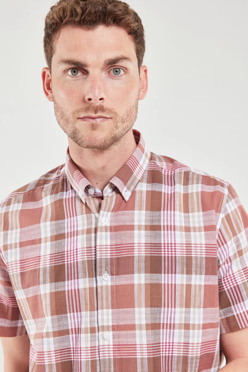 Chemise manches courtes - coton | Ecossais Cardinal