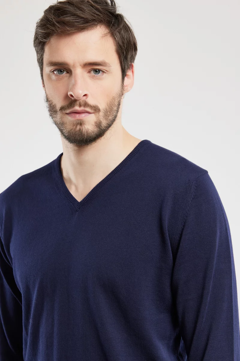 Pull col V - coton | Marine deep
