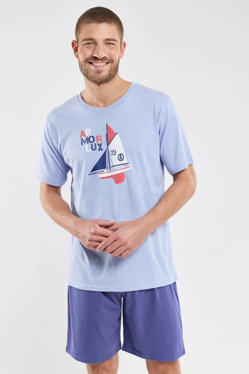 Pyjama short - coton léger | Bleu lavande E24/Skipper