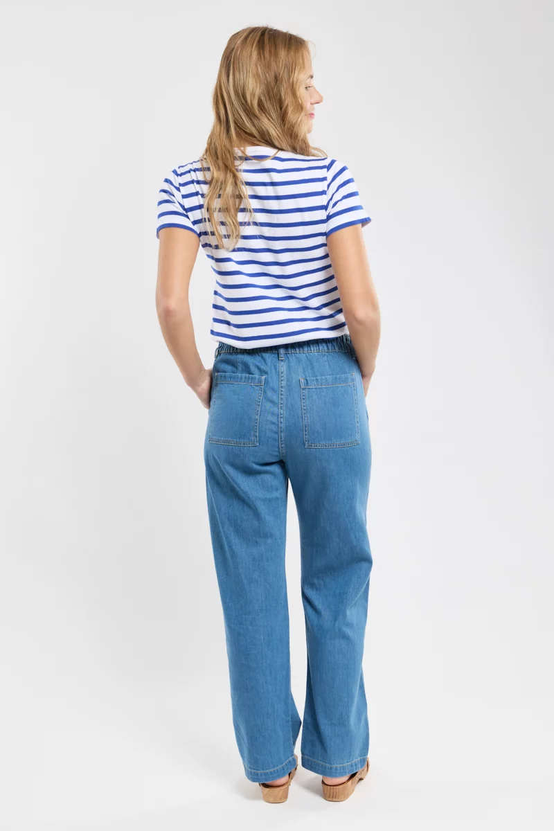 Jean droit taille élastique - coton