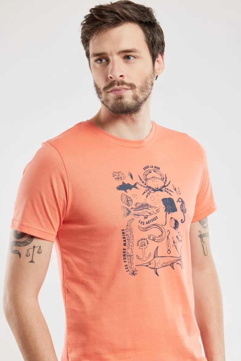 T-shirt sérigraphié - coton léger | Curiosité/Coral e24