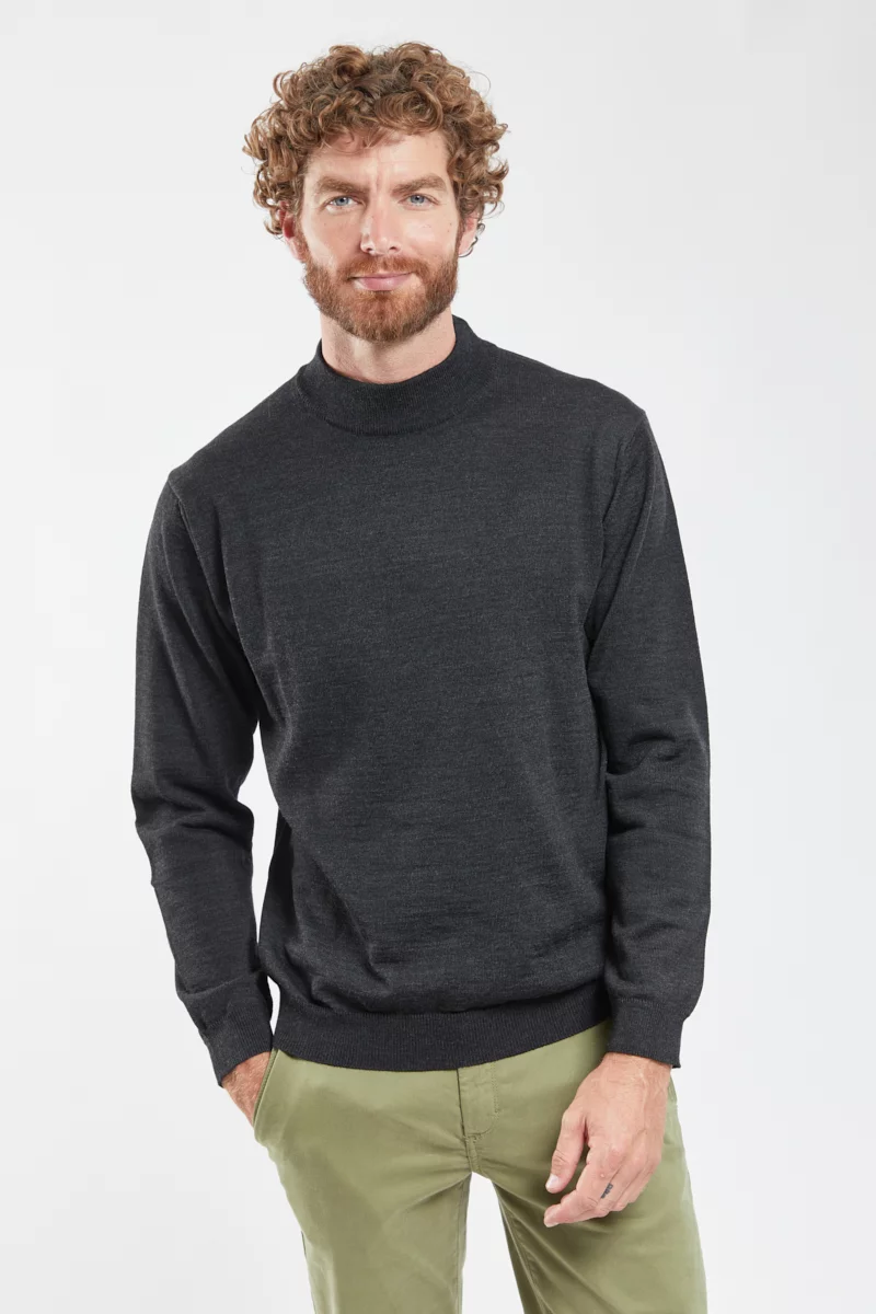 Pull uni col cheminée Bérac - laine mérinos | Charbon