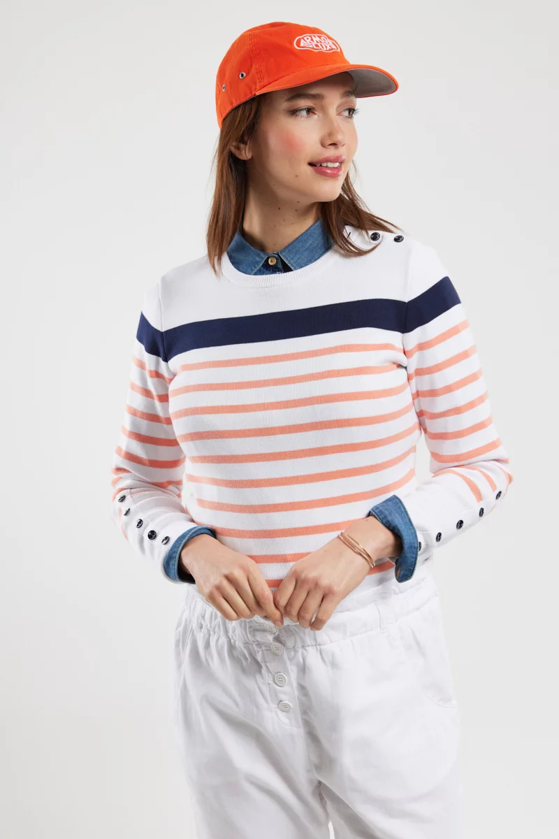 Pull marin manches boutonnées - coton | Blanc/Desert Flower/Seal