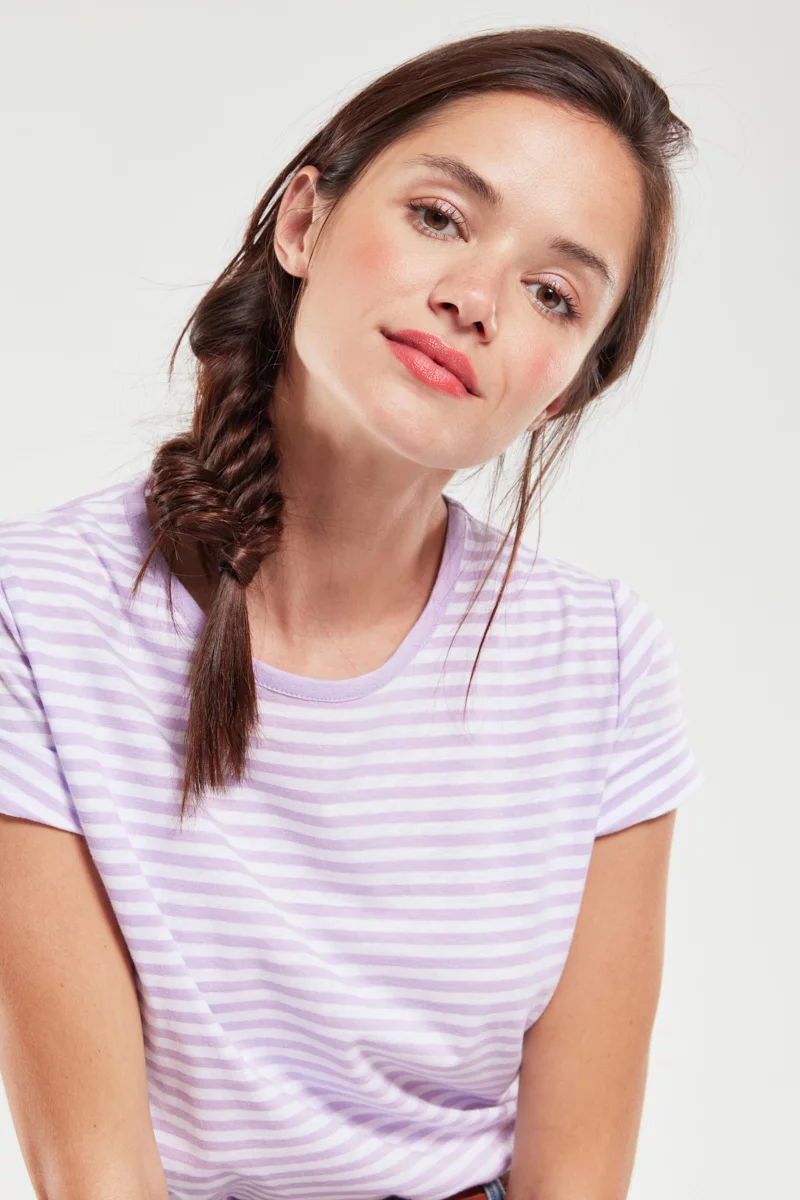 T-shirt rayé - coton et lin | Blanc/Delfinium