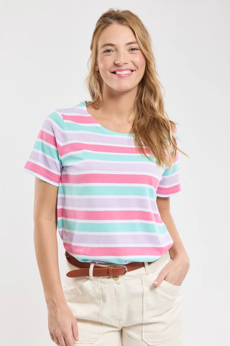 T-shirt rayé multicolore - coton léger