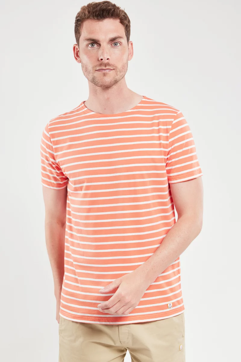 Marinière manches courtes - coton léger | Coral E24/Milk