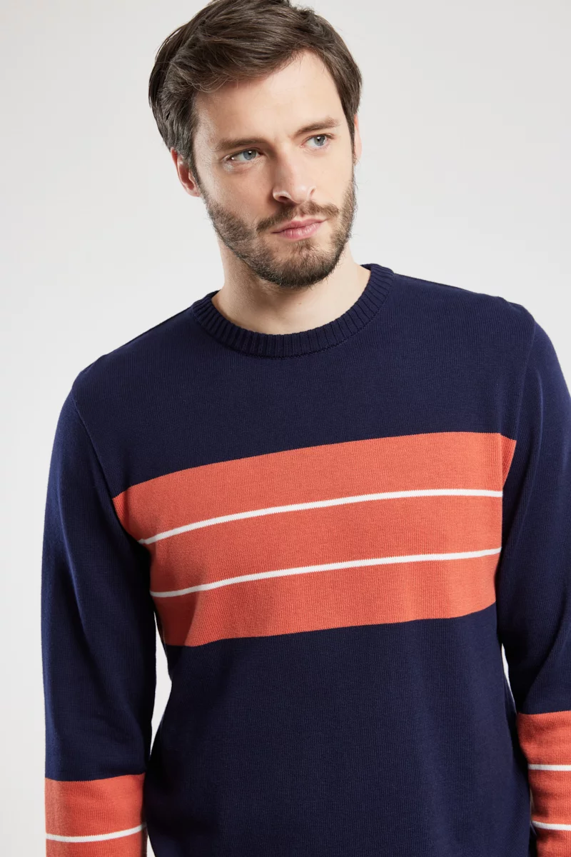 Pull bicolore - coton | Marine Deep/Mecca Orange/Blan