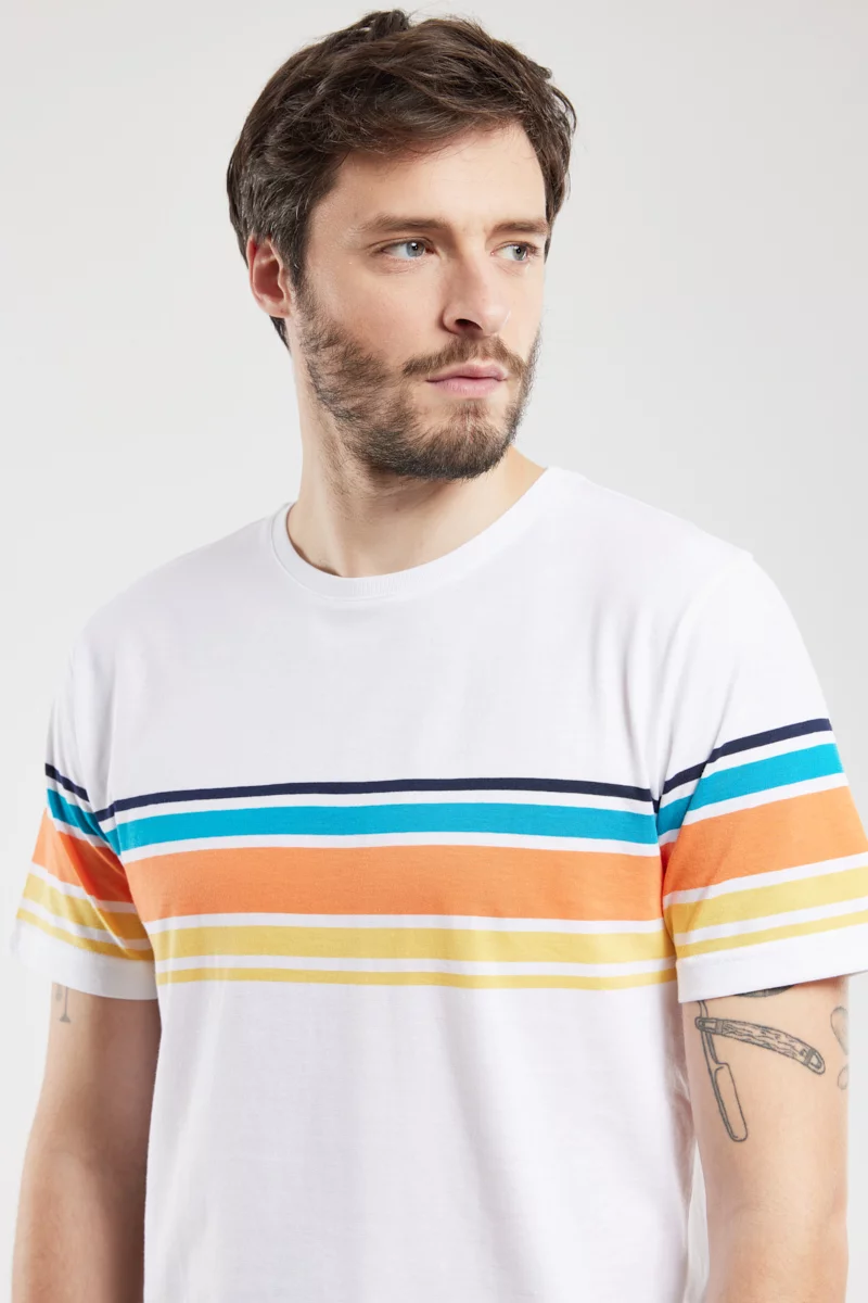T-shirt rayé - coton léger | Blanc/SamoanS/CoralR/Caribbea