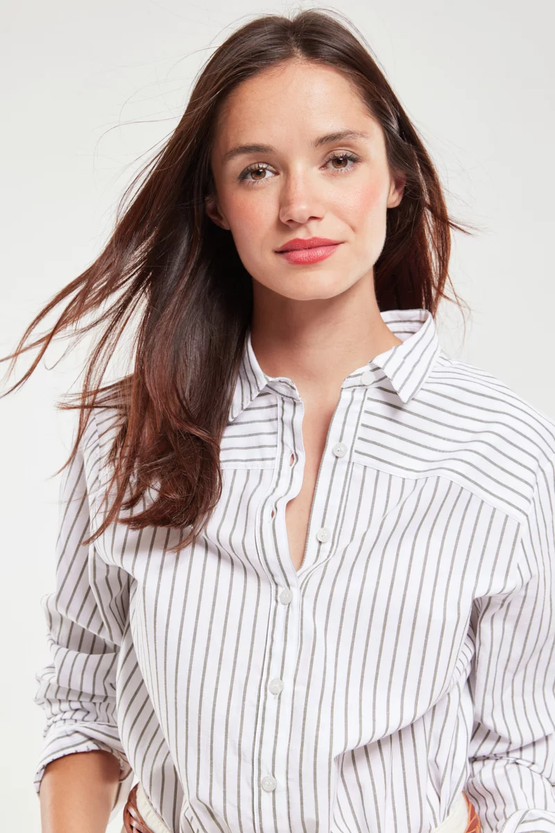 Chemise rayée - coton et lin | Blanc/Caccia