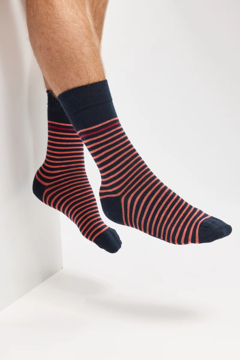 Chaussettes rayées - coton | Marine Deep/Coral E24