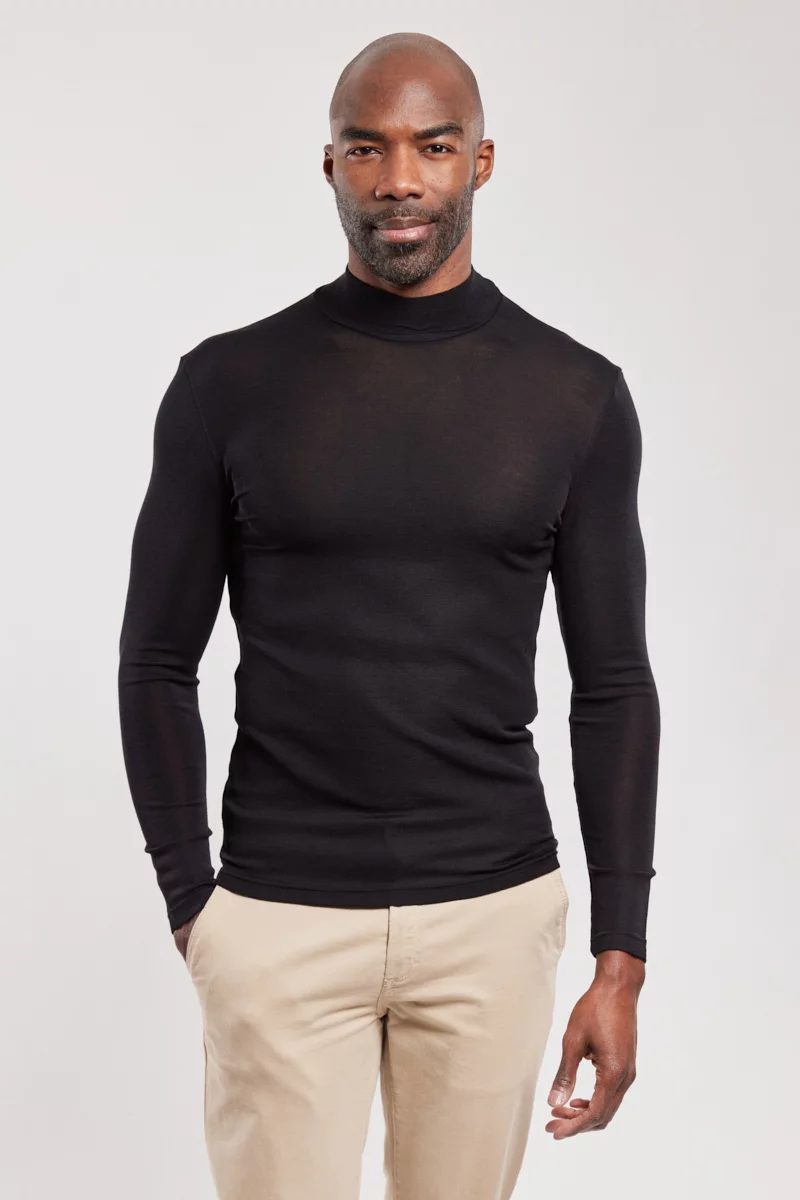 T-shirt manches longues col haut - laine et soie