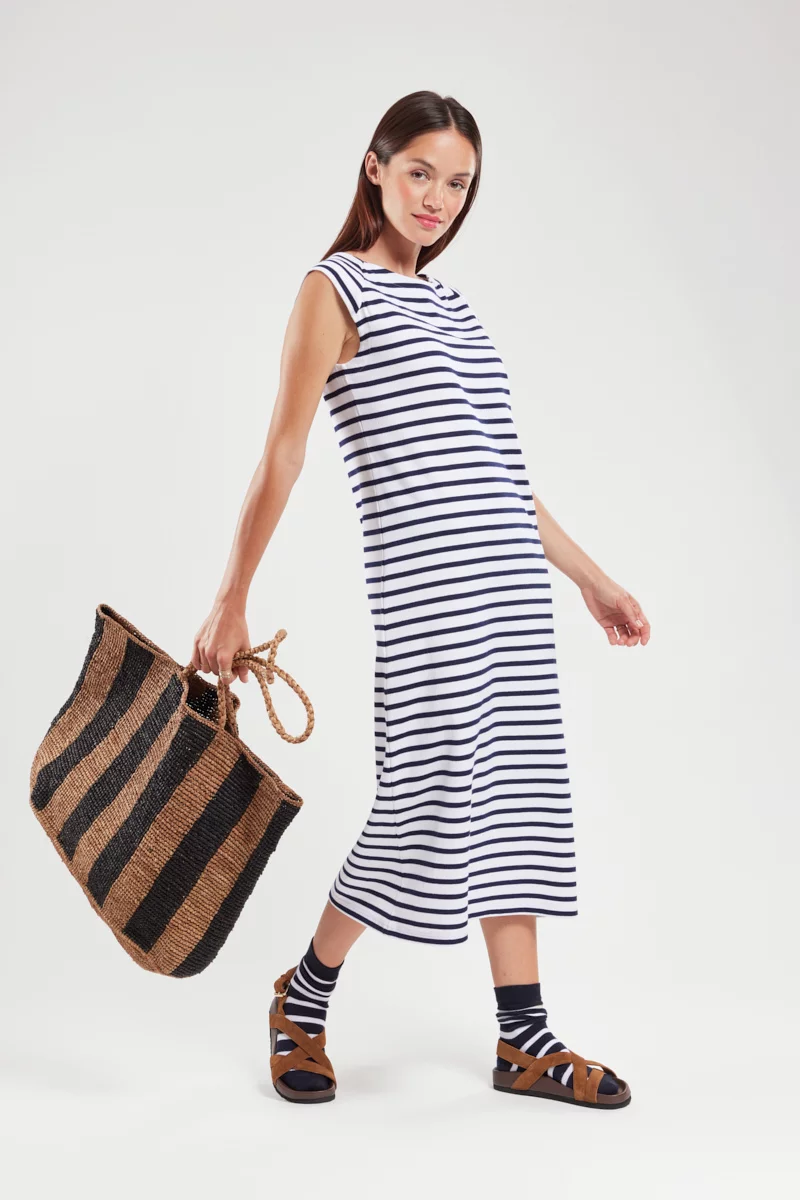 Robe longue rayée - coton rustique