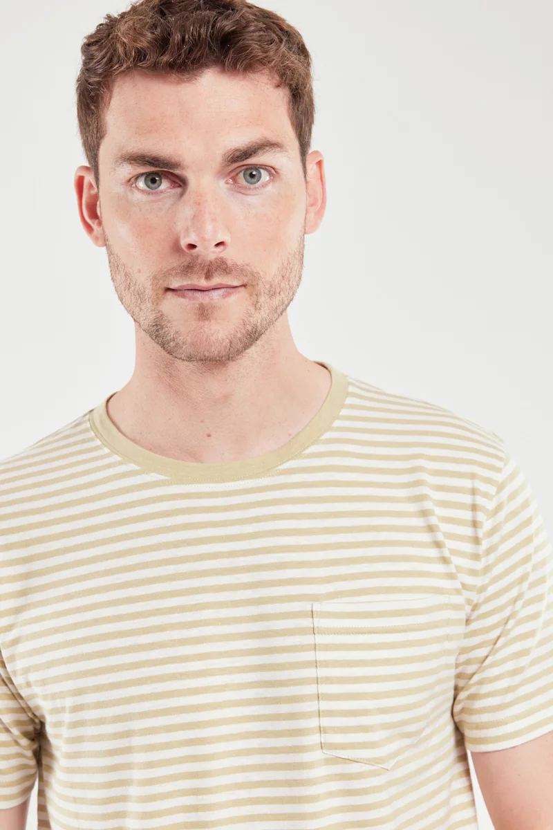 T-shirt rayé - coton et lin | Pale Olive/Nature