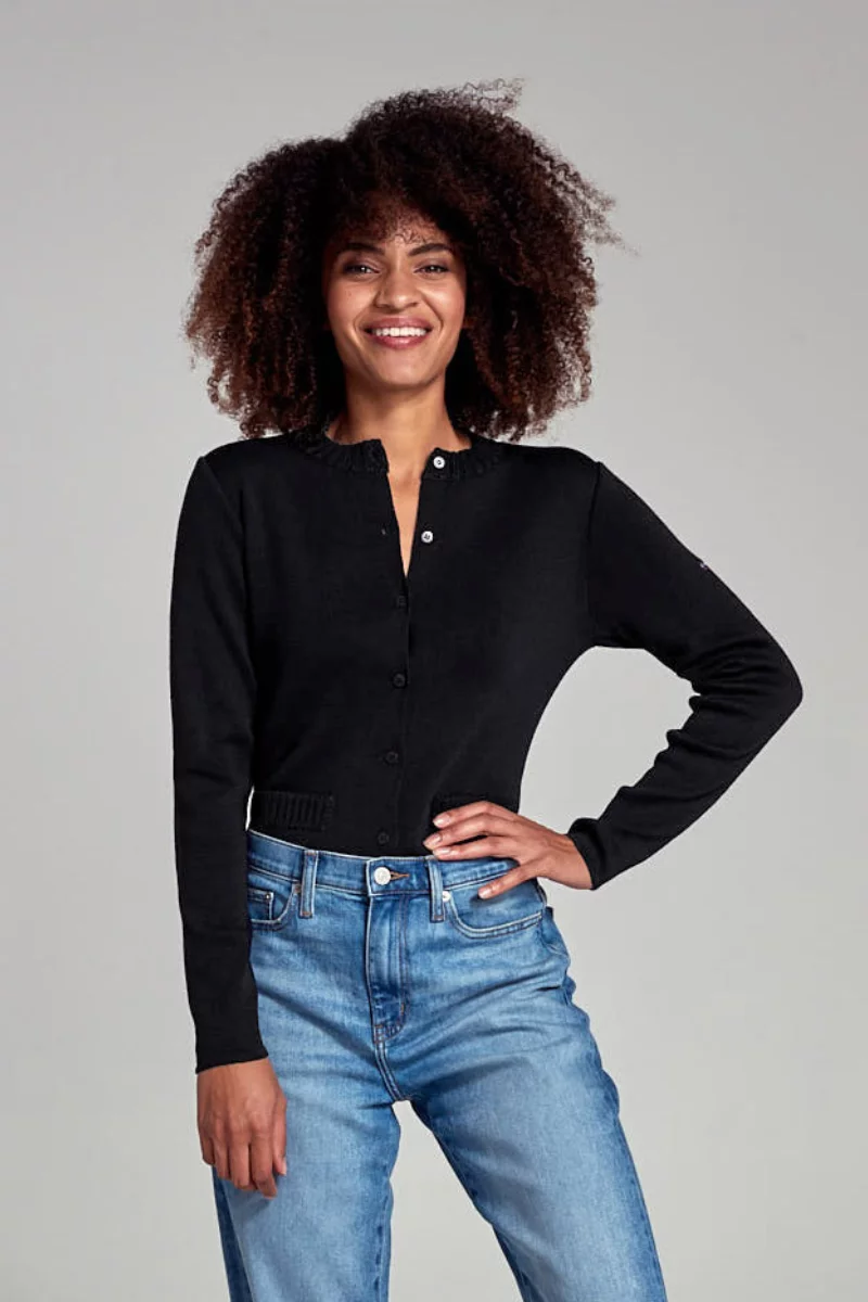 Cardigan col rond - Laine et acrylique | Noir