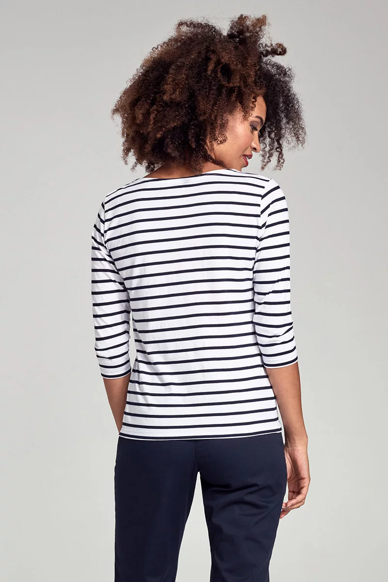 Marinière manches 3/4 - coton léger | Blanc/Rich navy