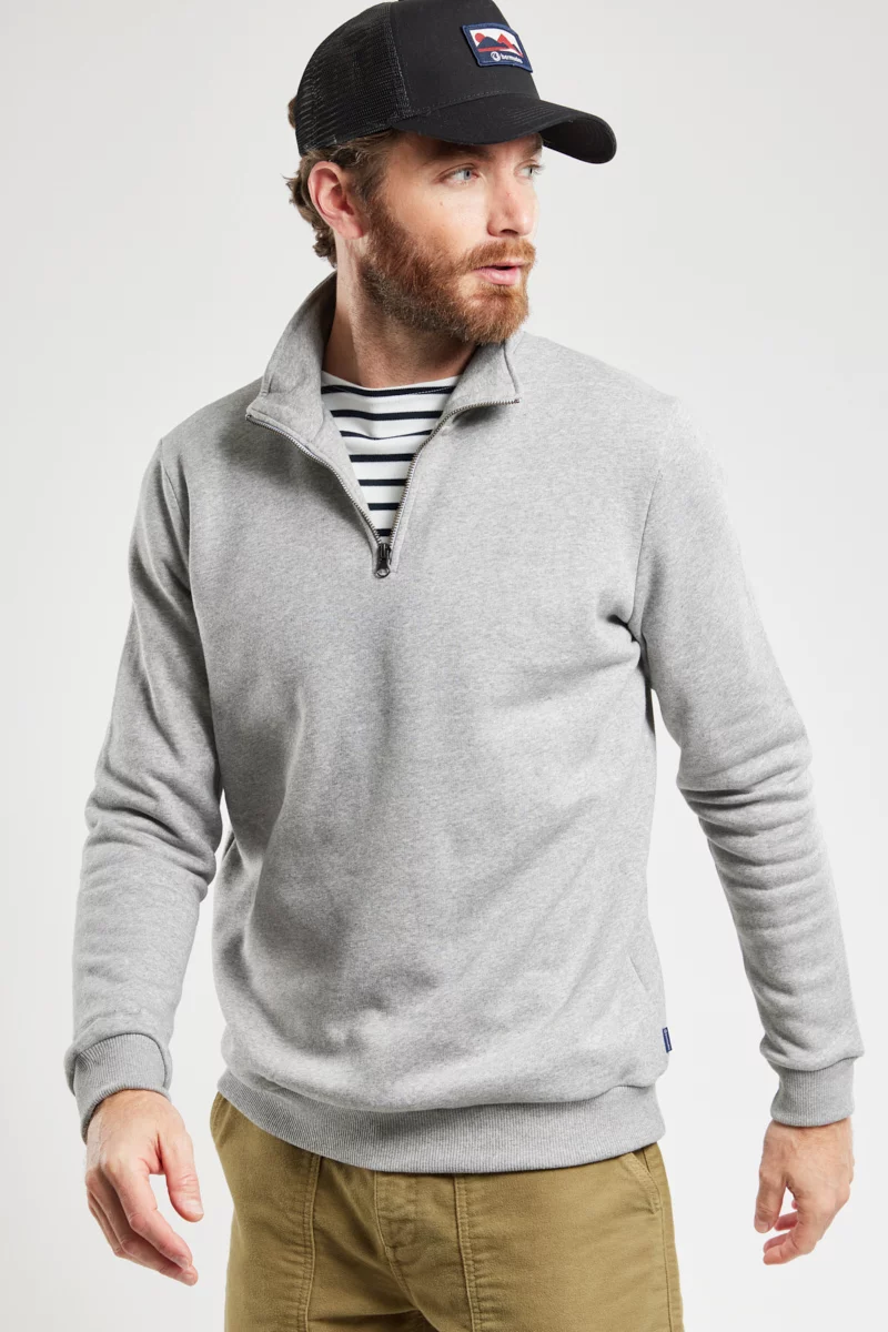 Sweat col montant TAKIN - coton biologique | GRIS CHINE