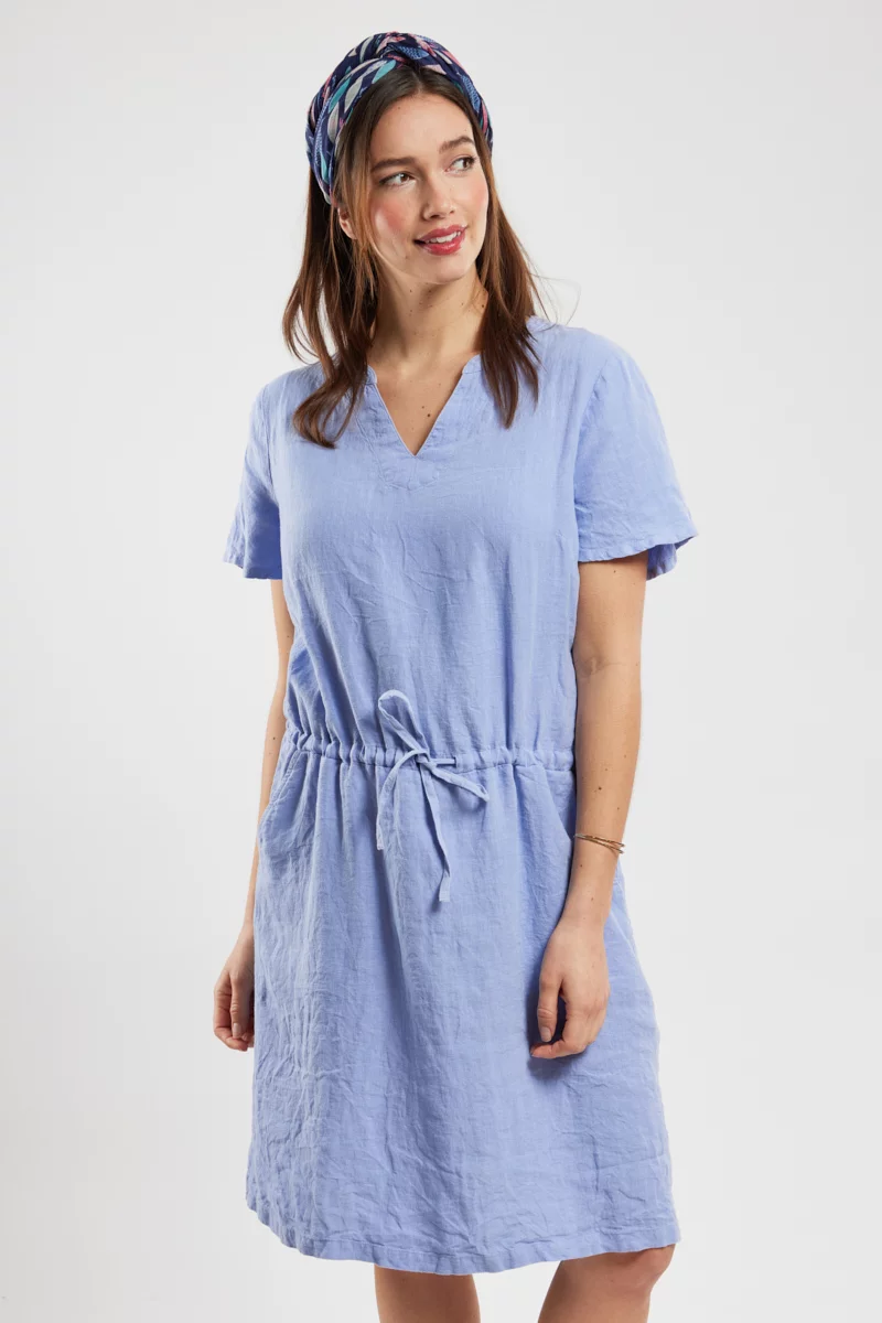 Robe ceinturée - lin | Bleu lavande E24