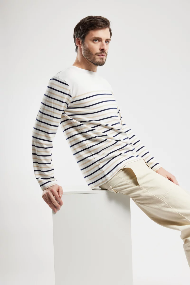 Marinière tricolore - coton épais | Milk/Oyster/Marine Deep