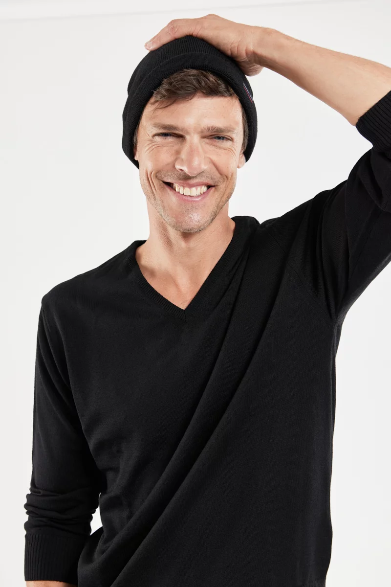 Pull col V - laine | Noir
