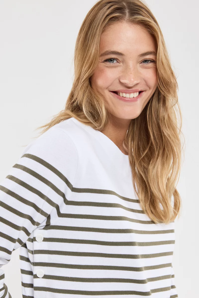 Marinière côtés boutonnés - coton rustique | Blanc/Caccia