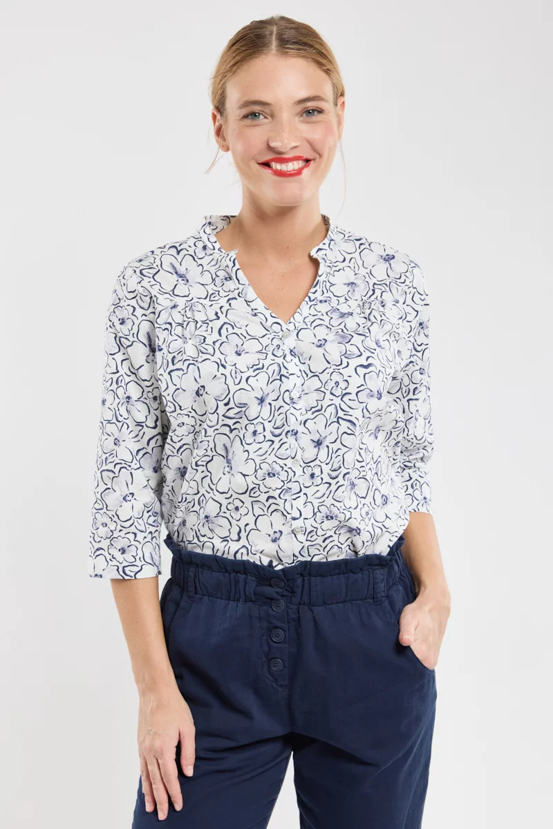Chemisier à fleurs - coton | Imprimé Fleuri Blanc/Seal