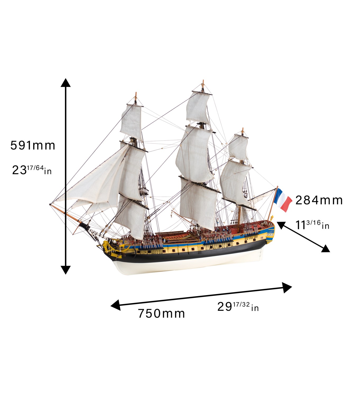 Frigate Hermione La Fayette. 1:89 Wooden Model Ship Kit
