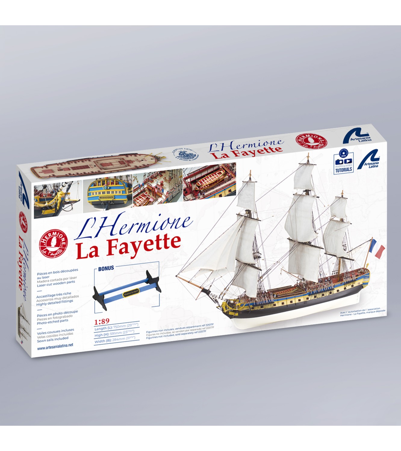 Frigate Hermione La Fayette. 1:89 Wooden Model Ship Kit