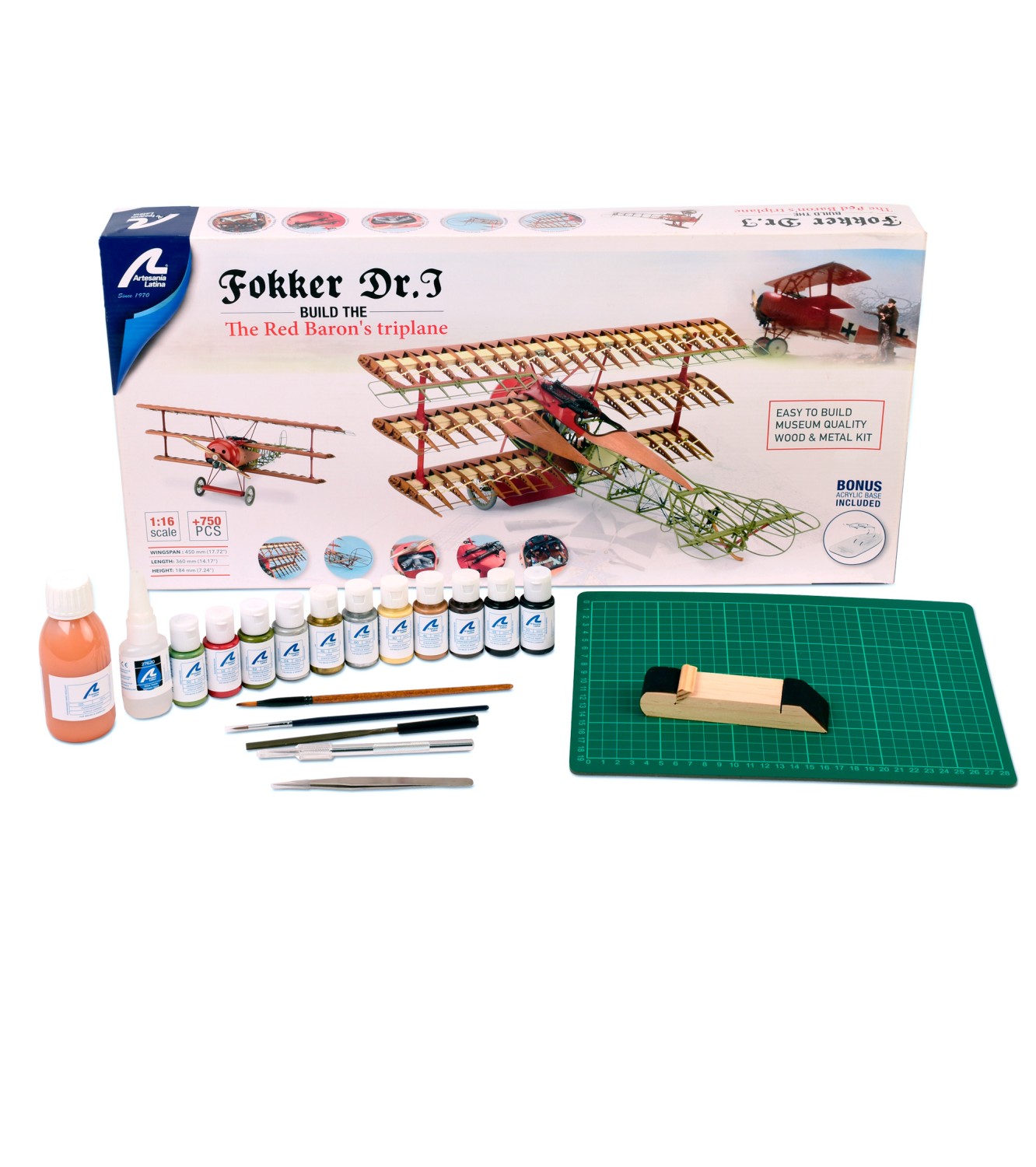 Gift Pack with Fighter Model, Paints and Tools: Aircraft Fokker Dr. I
