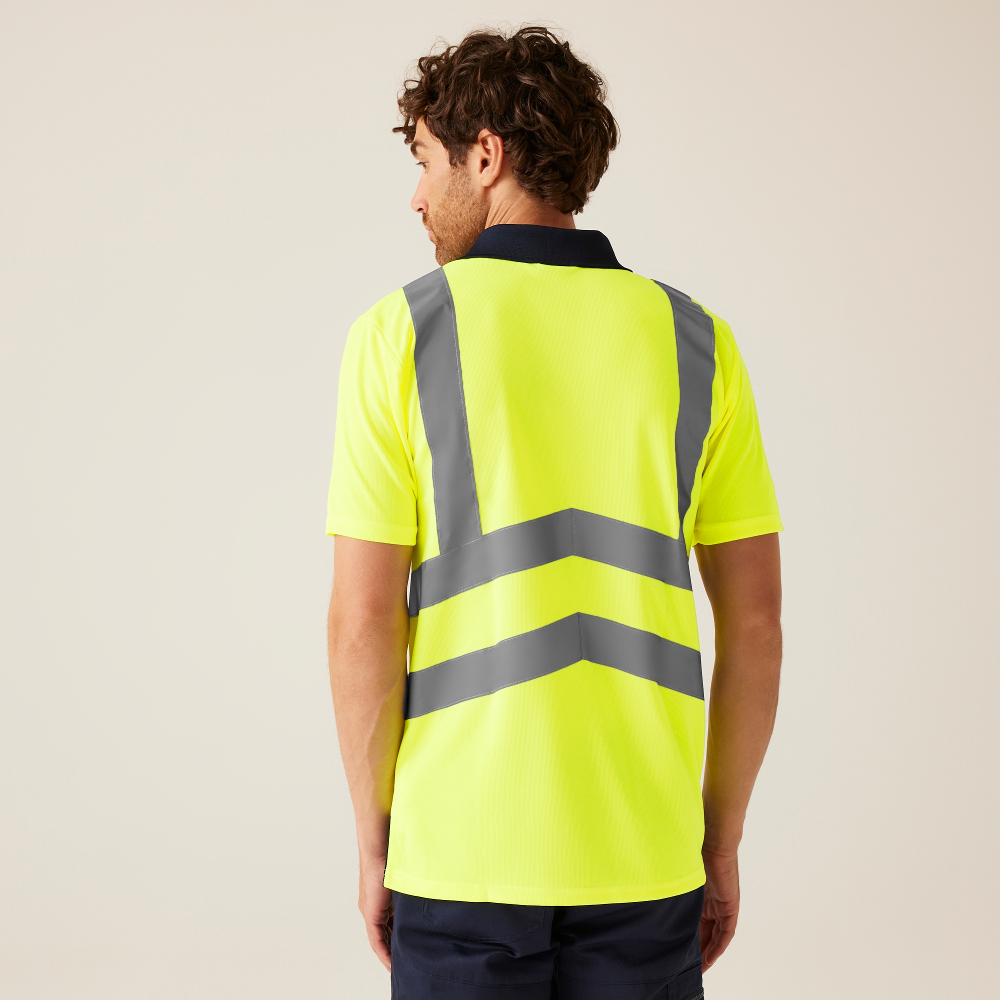 Men's Hi Vis Pro Reflective Polo Work Shirt | Yellow Navy