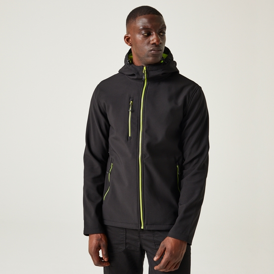 Men's Navigate 2 Layer Hooded Softshell Jacket | Black Lime Green