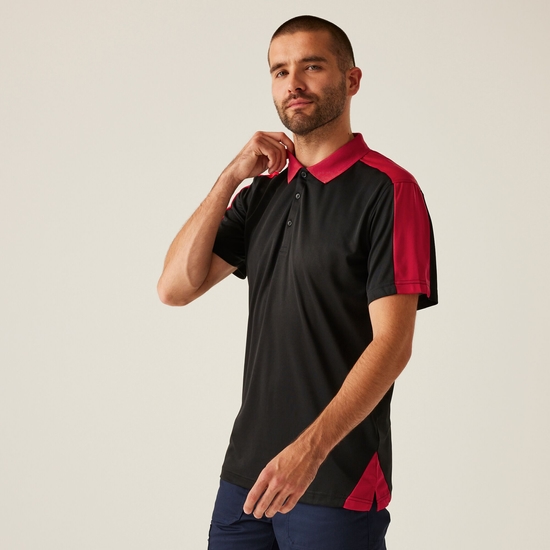 Men's Contrast Coolweave Quick Wicking Polo Shirt | Black Classic Red