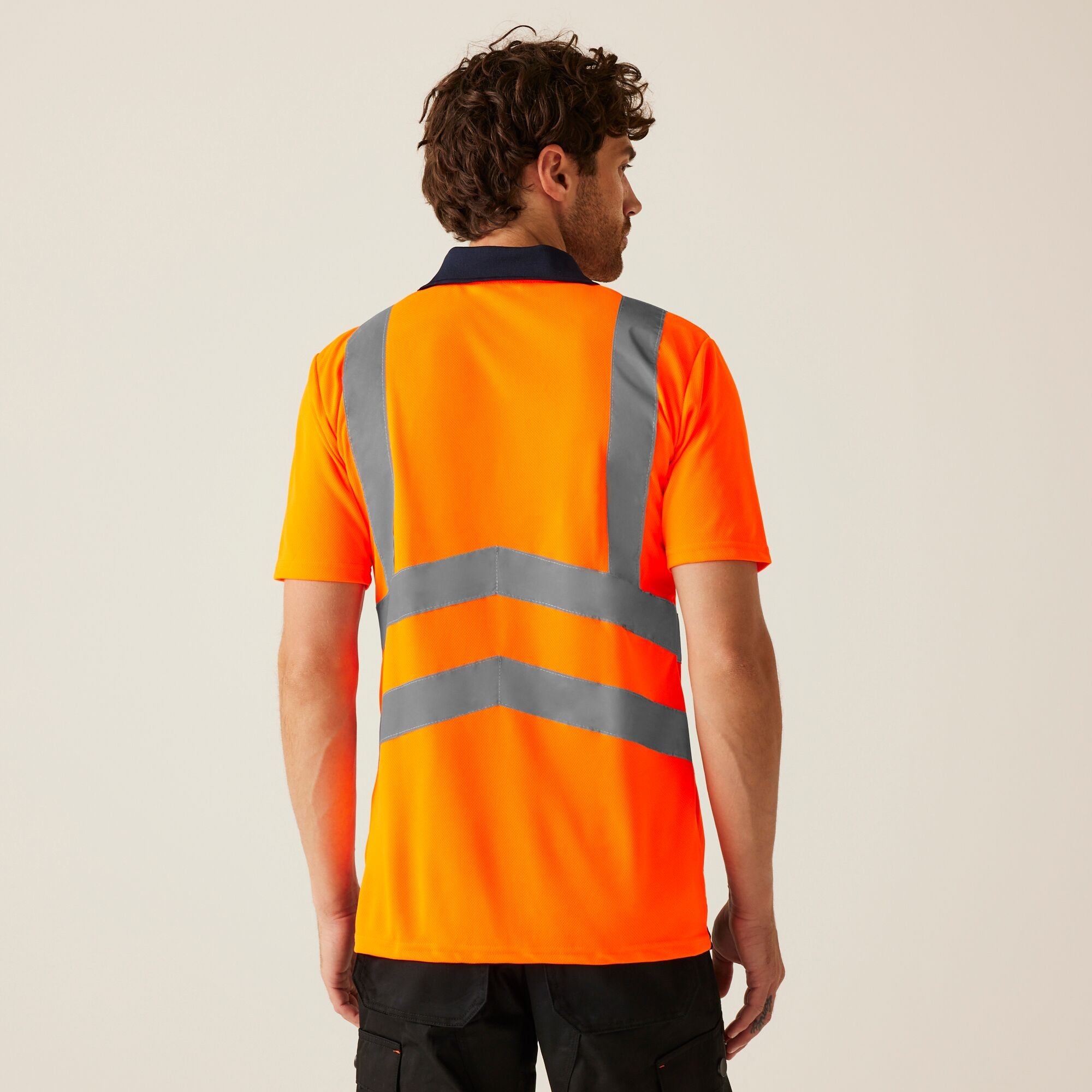 Men's Hi Vis Pro Reflective Polo Work Shirt | Orange Navy