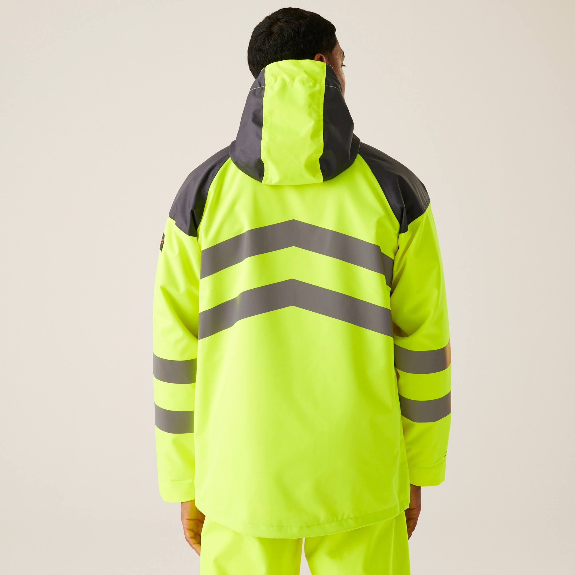 Men's Hi-Vis Waterproof Reflective Hooded Jacket | Yellow Grey