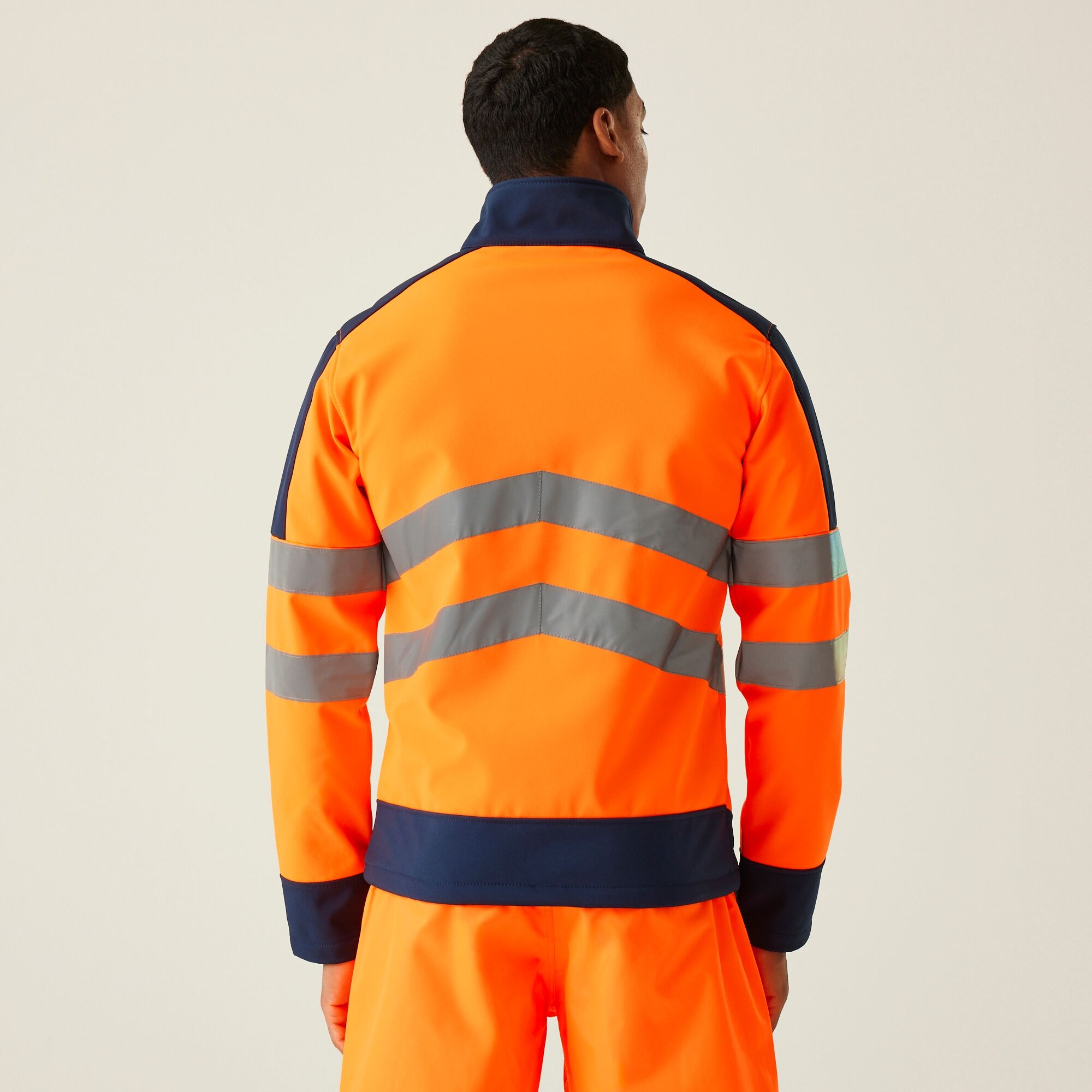 Men's Hi-Vis 3 Layer Softshell Reflective Work Jacket | Orange Navy
