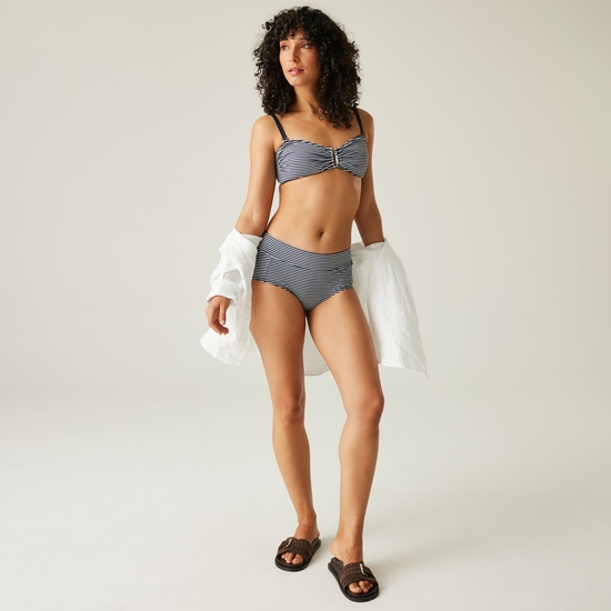 Women's Paloma Swim Brief | Navy White Seeksucker Stripe
