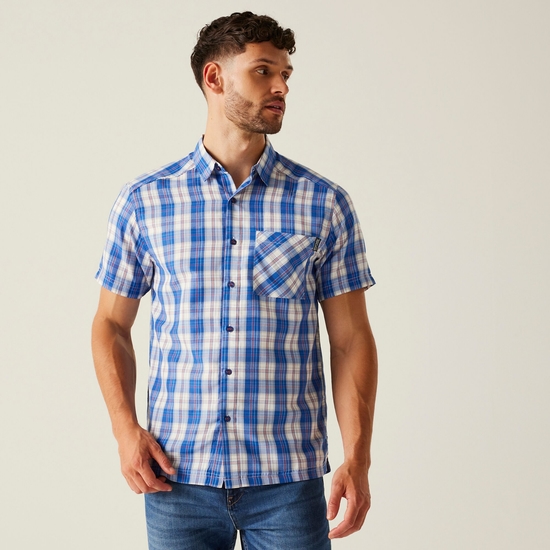 Men's Mindano IX Short Sleeve Shirt | White Olympian Blue Check