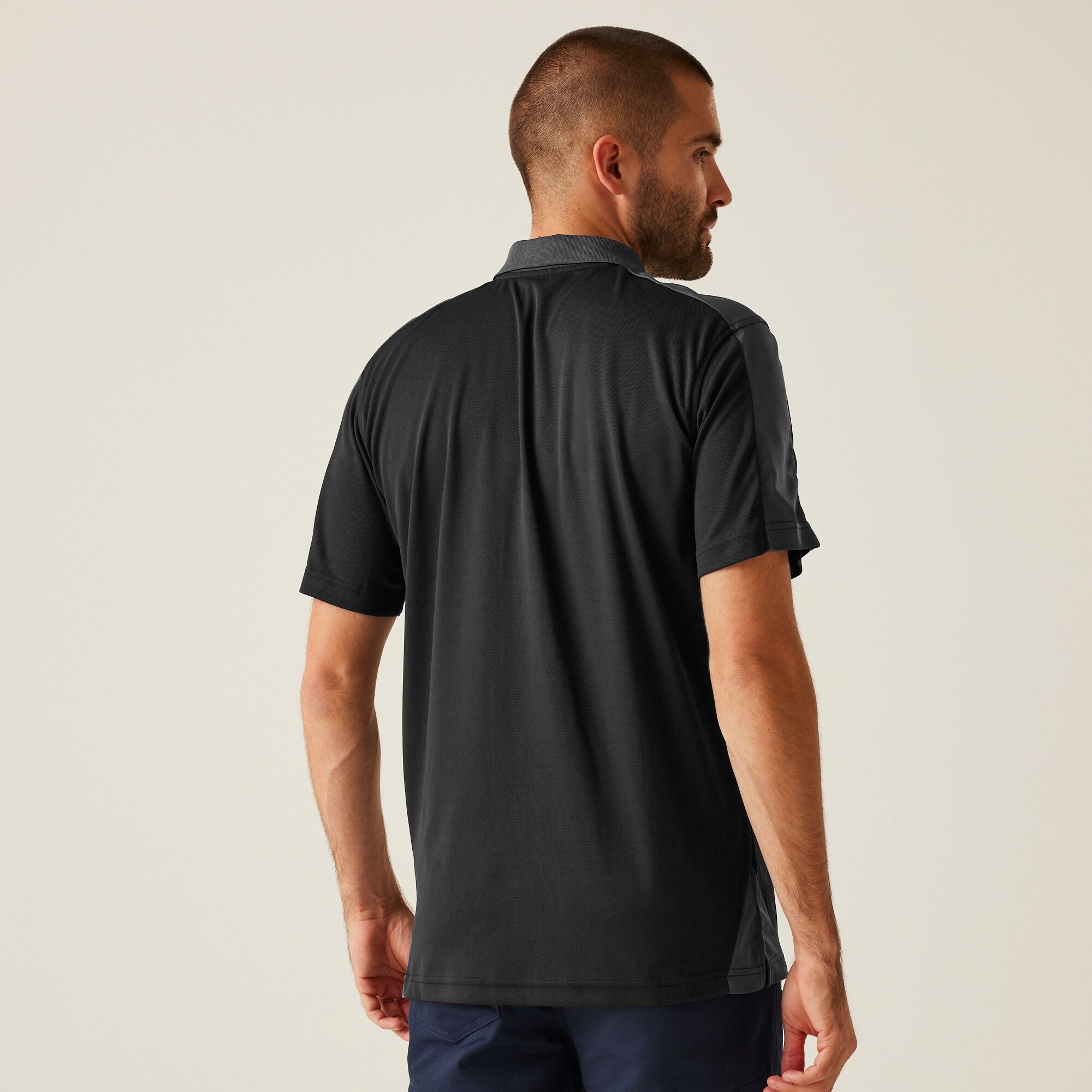 Men's Contrast Coolweave Quick Wicking Polo Shirt | Black Seal Grey