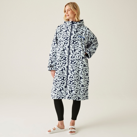 Adult's Waterproof Changing Robe | Navy White Large Floral