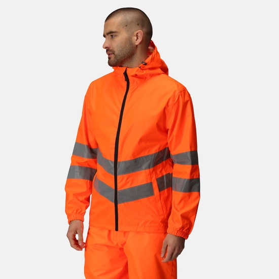 Men's Hi-Vis Pro Waterproof Reflective Packaway Work Jacket | Orange