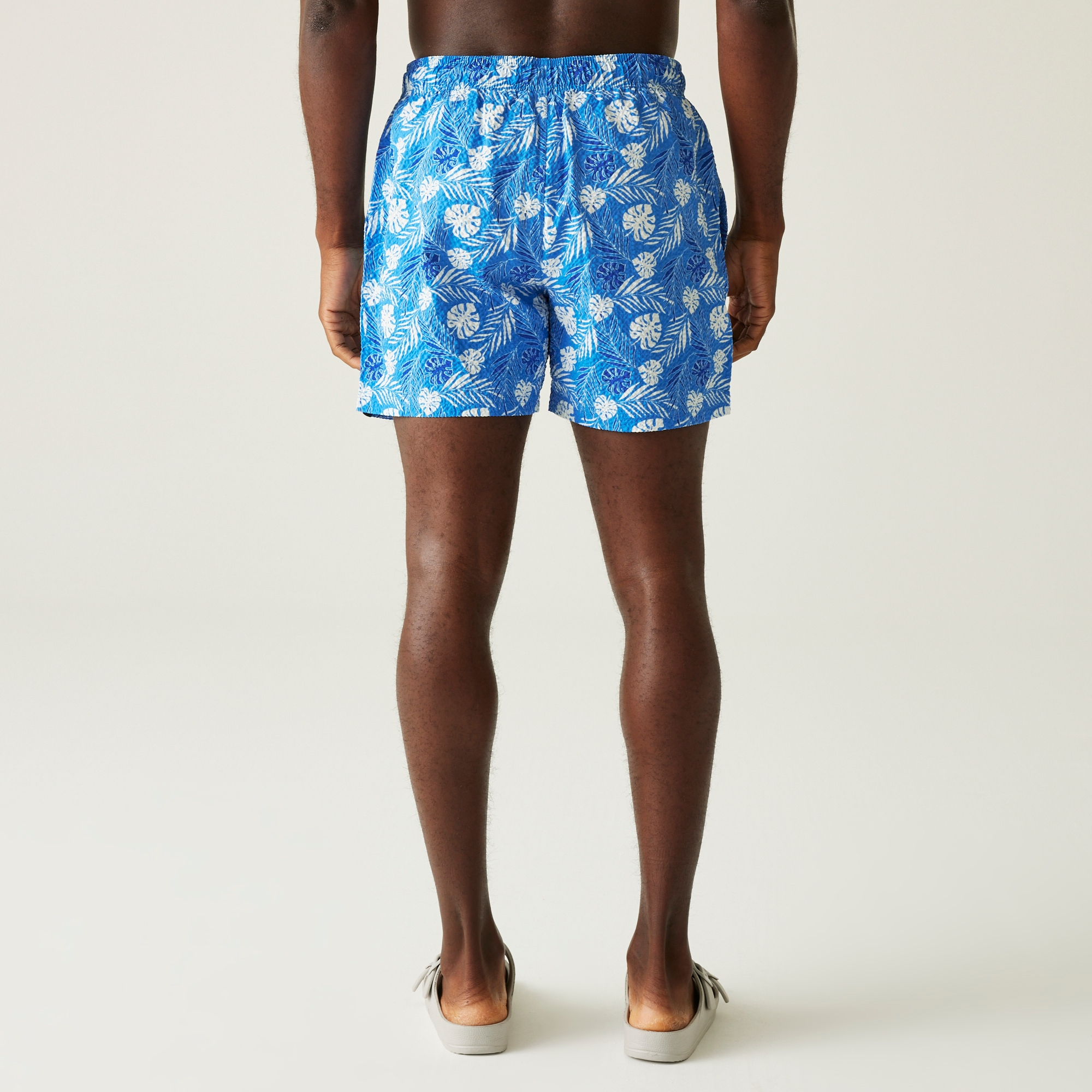 Men's Loras Swim Shorts | Elysium Blue Leaf Seersucker Co-Ord
