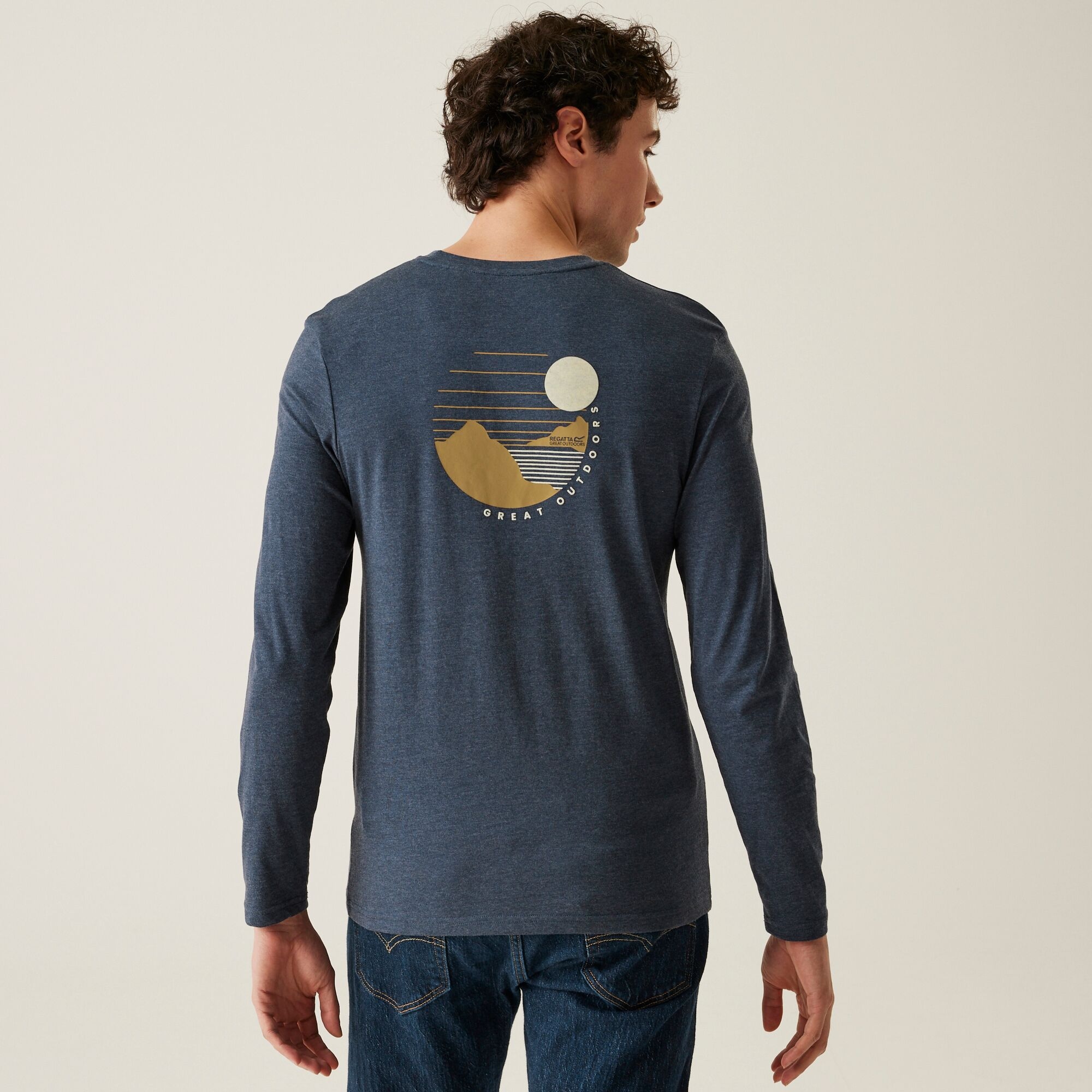 Men's Maylow Long Sleeved T-Shirt | Navy Marl Graphic