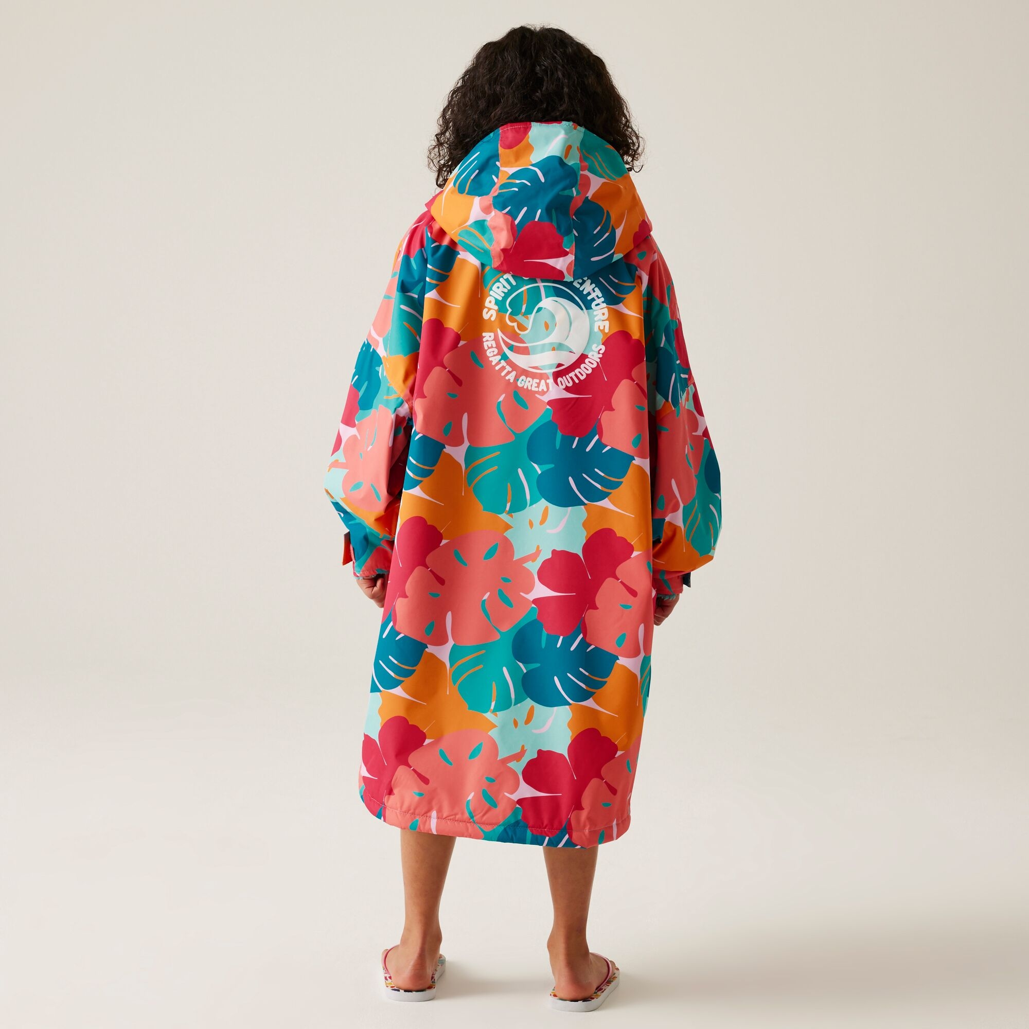 Junior Waterproof Changing Robe | Tropical Leaf Print Turquoise