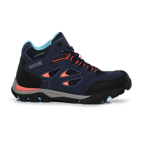 Kids' Holcombe Waterproof Mid Walking Boots | Navy Fiery Coral