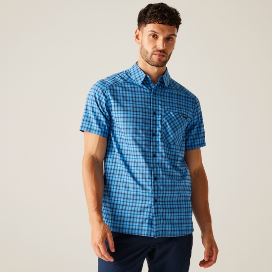 Men's Begarno Short Sleeve Shirt | Moonlight Denim Navy Check
