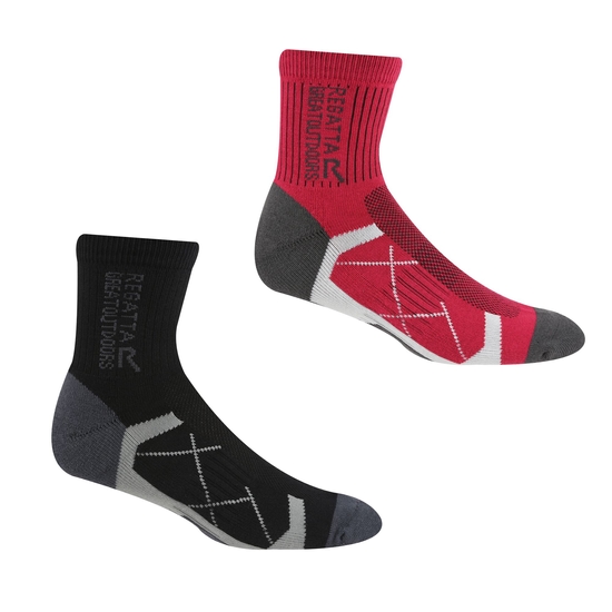 Womens 2 Pack Outdoor Active Sock | Black Cherry Pink